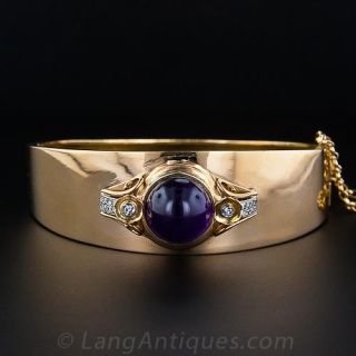 Amethyst and Diamond Tapered Hinged Bangle Bracelet