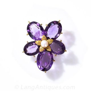 Amethyst and Pearl Cluster Pansy Pendant