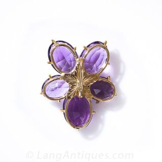 Amethyst and Pearl Cluster Pansy Pendant