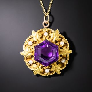 Amethyst and Seed Pearl Foliate Pendant, Circa 1900 - 2