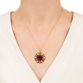 Amethyst and Seed Pearl Foliate Pendant, Circa 1900