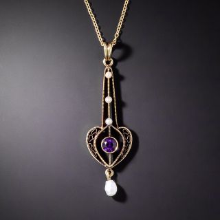 Amethyst and Seed Pearl Lavalier, Circa 1900  - 3