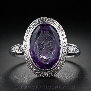Amethyst Intaglio Ring in Platinum