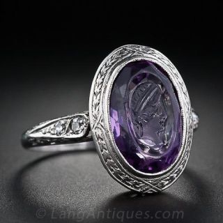Amethyst Intaglio Ring in Platinum