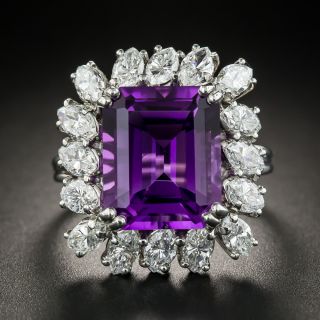 Amethyst Marquise Diamond Platinum Cocktail Ring - 1