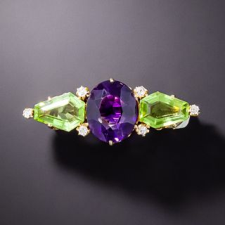 Amethyst, Peridot and Diamond Bar Brooch, Circa 1900 - 1