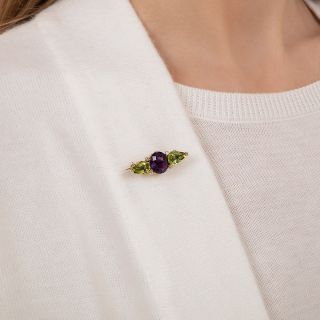 Amethyst, Peridot and Diamond Bar Brooch, Circa 1900