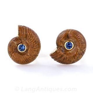 Ammonite Shell and Sapphire Cufflinks by Trianon