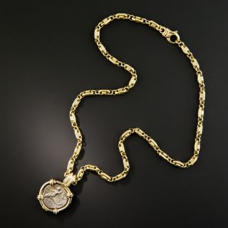 Antique Dolphin Riders of Taras Coin Diamond and Gold Pendant Necklace - 4