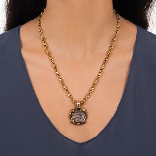 Ancient Dolphin Rider of Taras Coin 18K Diamond Necklace
