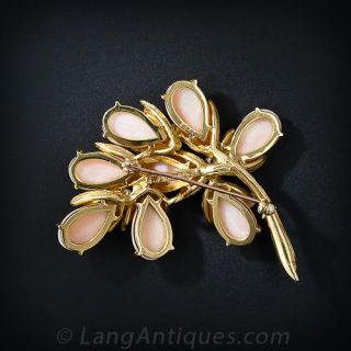 Angel Skin Coral and Diamond Brooch