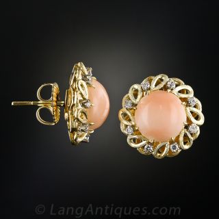 Angel Skin Coral and Diamond Earrings