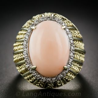 Angel Skin Coral and Diamond Ring