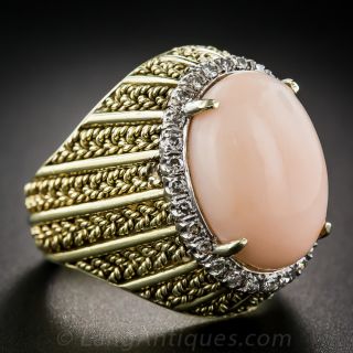 Angel Skin Coral and Diamond Ring