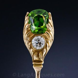 Antique 1.00 Carat Demantoid Garnet and Diamond Stickpin