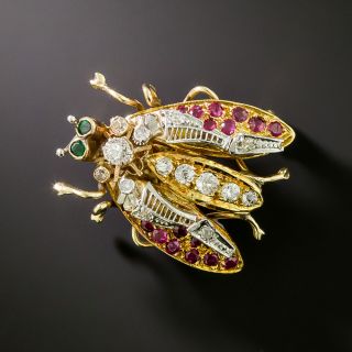 Antique 18K Diamond and Ruby Insect Brooch - 3