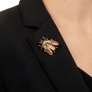 Antique 18K Diamond and Ruby Insect Brooch