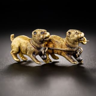 Antique 18k Gold Double Dog Pin - 1