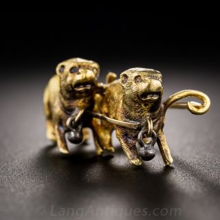 Antique 18k Gold Double Dog Pin