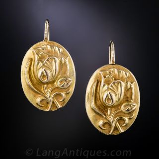 Antique 18k Gold Tulip Flower Earrings