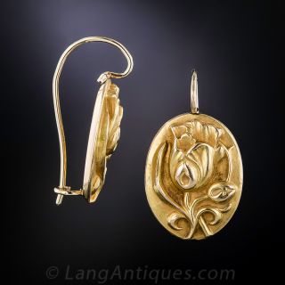 Antique 18k Gold Tulip Flower Earrings