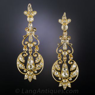 Antique 18K Long Diamond Drop Earrings