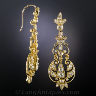 Antique 18K Long Diamond Drop Earrings