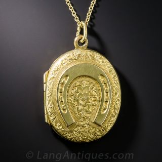 Antique 18K Oval Horseshoe Locket  - 1