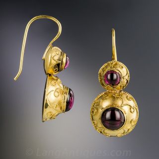 Antique 18K Yellow Gold Garnet Earrings