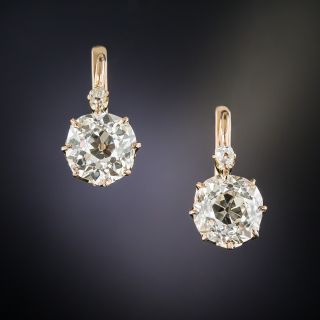 Antique 3.30 Carats Diamond Drop Earrings - 2