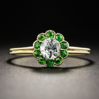 Antique .36 Carat Diamond Demantoid Garnet Halo Ring - 1