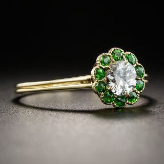 Antique .36 Carat Diamond Demantoid Garnet Halo Ring