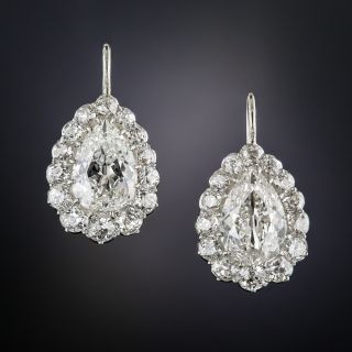 Antique 3.00 Carat Pear Shape Diamond Halo Earrings - 5