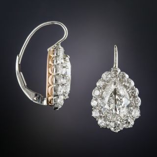 Antique 4.75 Carat Pear Shape Diamond Halo Earrings