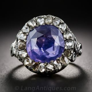 Antique 5.36 Carat Color-Change Sapphire and Diamond Ring
