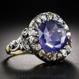 Antique 5.36 Carat Color-Change Sapphire and Diamond Ring