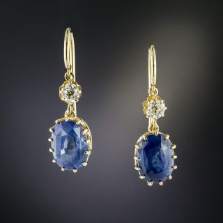 Antique 5.40 Carat Ceylon Sapphire and Diamond Drop Earrings - 2
