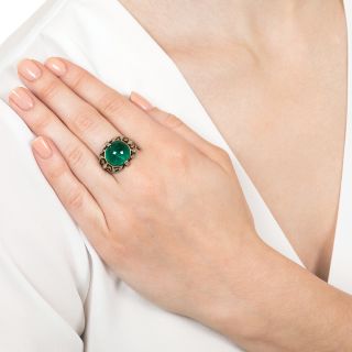 Antique 9.00 Carat Cabochon Emerald and Diamond Ring