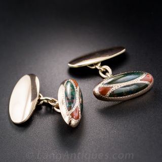 Antique 9K Rose Gold and Agate Cufflinks