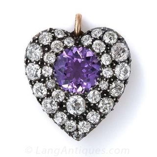 Antique Amethyst and Diamond Heart Pendant