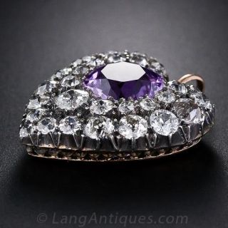 Antique Amethyst and Diamond Heart Pendant
