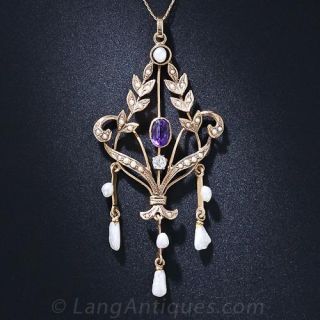 Antique Amethyst and Freshwater Pearl Necklace