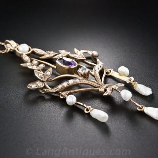 Antique Amethyst and Freshwater Pearl Necklace