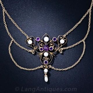 Antique Amethyst and Natural Pearl Necklace