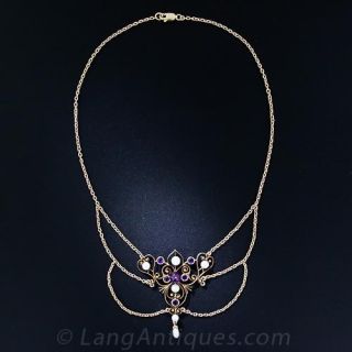 Antique Amethyst and Natural Pearl Necklace