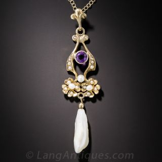 Antique Amethyst and Pearl Necklace