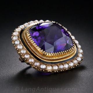 Antique Amethyst and Seed Pearl Brooch