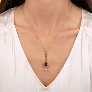 Antique Amethyst and Seed Pearl Circle Necklace by Carter, Gough & Co.