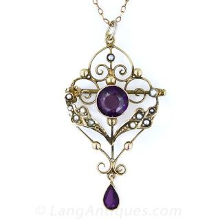Antique Amethyst and Seed Pearl  Necklace