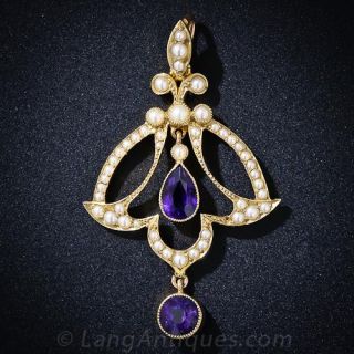 Antique Amethyst and Seed Pearl Necklace - 2